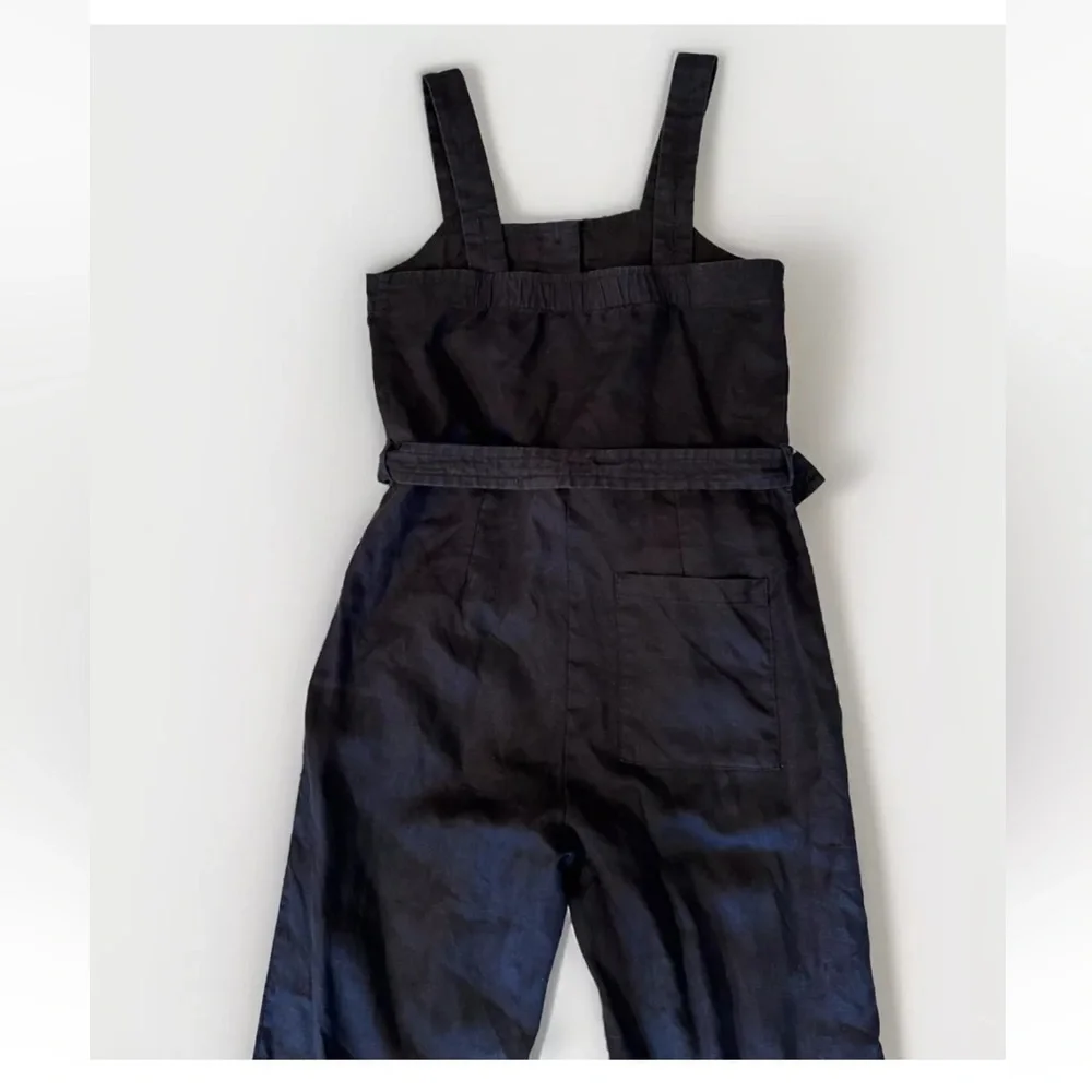 Everlane Jumpsuit Sz 0 Black Linen Tie Waist Crop Length Resort Cruise Vacation